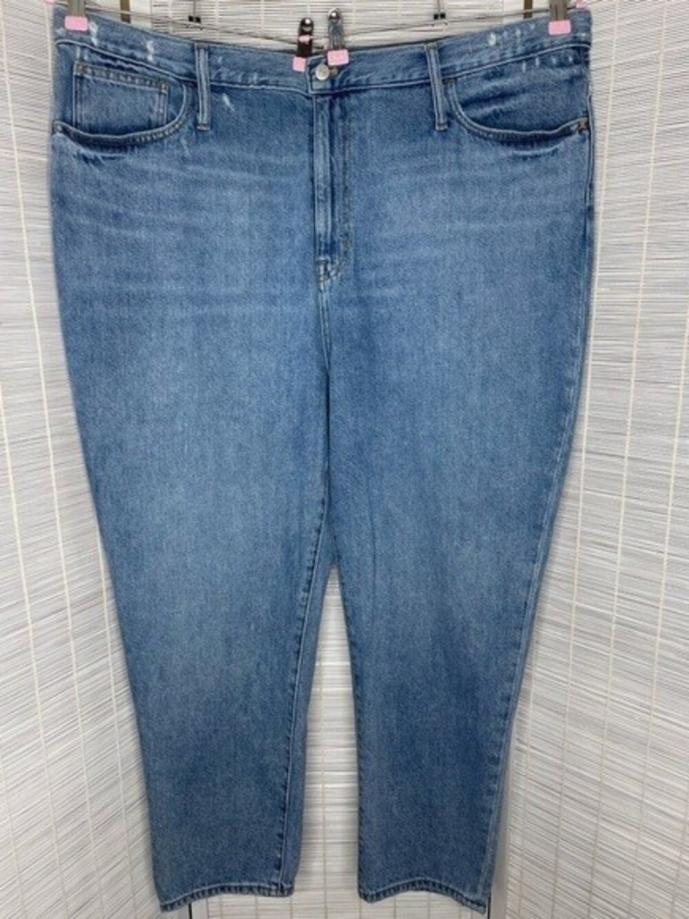 Madewell Cotton Medium Wash Distressed Waist Mom Jeans Tapered Blue 35